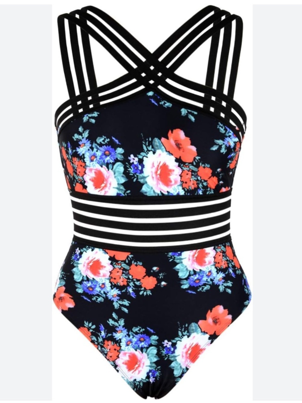 NWT Hilor One Piece Floral Front Crossover Swimsuits Hollow Monokinis Size L